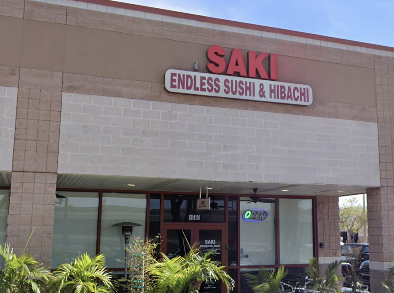 Saki Endless Sushi and Hibachi Eatery
11921 Dale Mabry Hwy., Tampa, 813-961-1711
Saki Endless Sushi serves, well, endless sushi. The Asian fusion restaurant charges $23.99 for unlimited sushi rolls of your choice, including signature rolls like Hawaii, Rainbow, Fuji, Volcano and self-named Saki. Make sure you finish all the rolls on your plate or you’ll be charged for each unfinished one. Saki also has dine-in locations in Clearwater and Palm Harbor. 
Photo via Google Maps