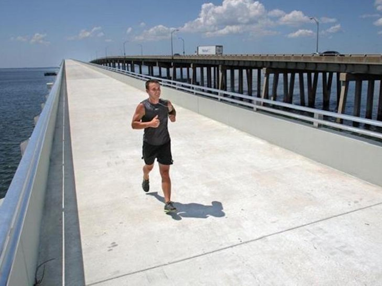 Courtney Campbell Causeway 
Courtney Campbell Causeway, Clearwater
The Courtney Campbell Causeway is a more than 10-mile paved path for joggers, cyclists and skaters seeking views of Tampa Bay. The path runs along the entire southern side of the Courtney Campbell Causeway, from the Veterans Expressway in Tampa to Bayshore Boulevard in Clearwater.
Photo via Visit St. Pete/Clearwater/Website