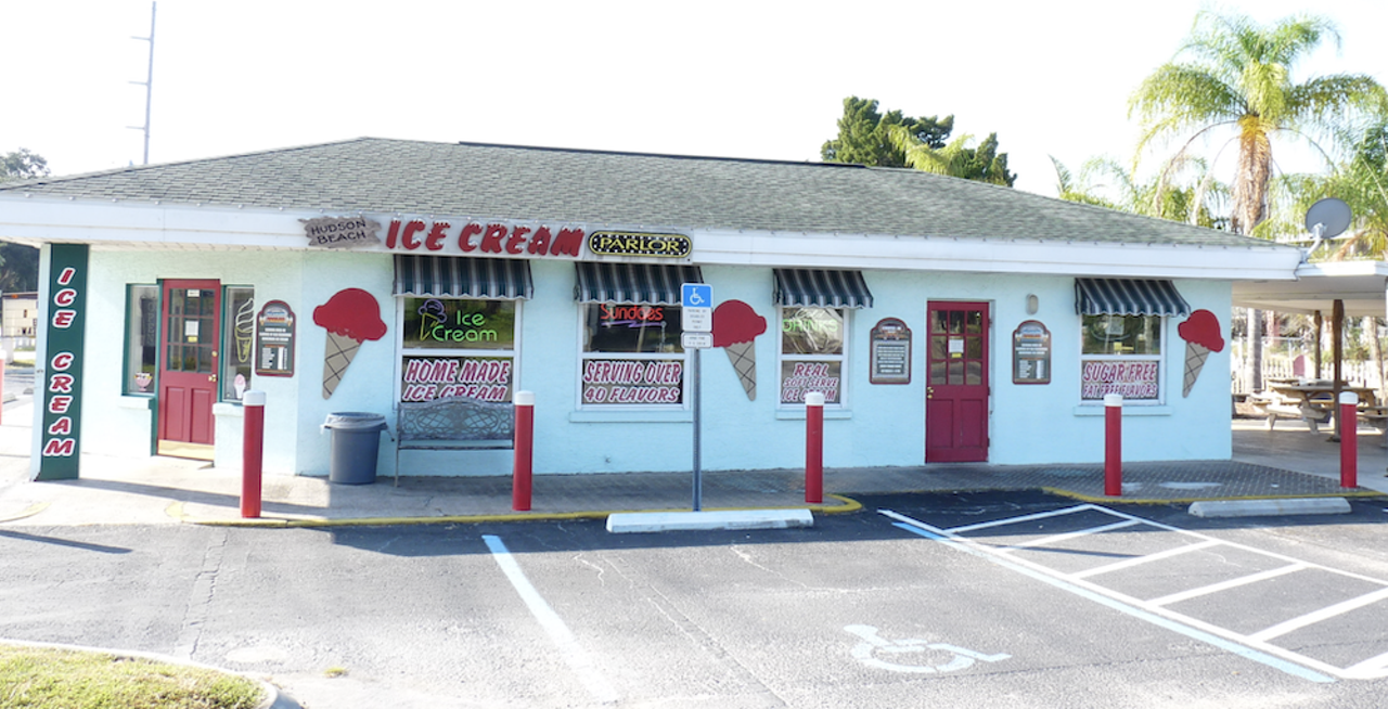 Hudson Beach Ice Cream Parlor
6930 Clark St., Hudson, 727-378-4496 
With over 40 homemade flavors of ice cream, sherbert, Italian ice, with sugar-free and low-fat options, you can’t miss out on Hudson Beach Ice Cream Parlor when in Pasco County. Adorned with neon signs, memorabilia and a checkerboard floor, the nostalgic spot is walking distance from the beach and offers plenty of indoor and outdoor seating. 
Photo via Hudson Ice Cream Parlor/website