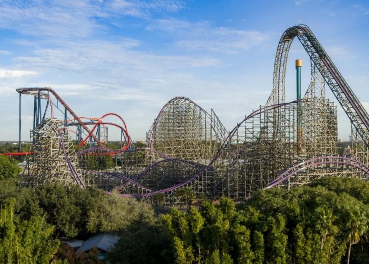 Busch Gardens Tampa 
Busch Gardens Tampa Bay is basically a giant zoo with roller coasters. Founded as a literal place to drink beer, the park has since blossomed into the mega theme park it is today. Recently, the park added Iron Gwazi, North America’s tallest and fastest hybrid coaster. 
Photo via Visit Tampa Bay