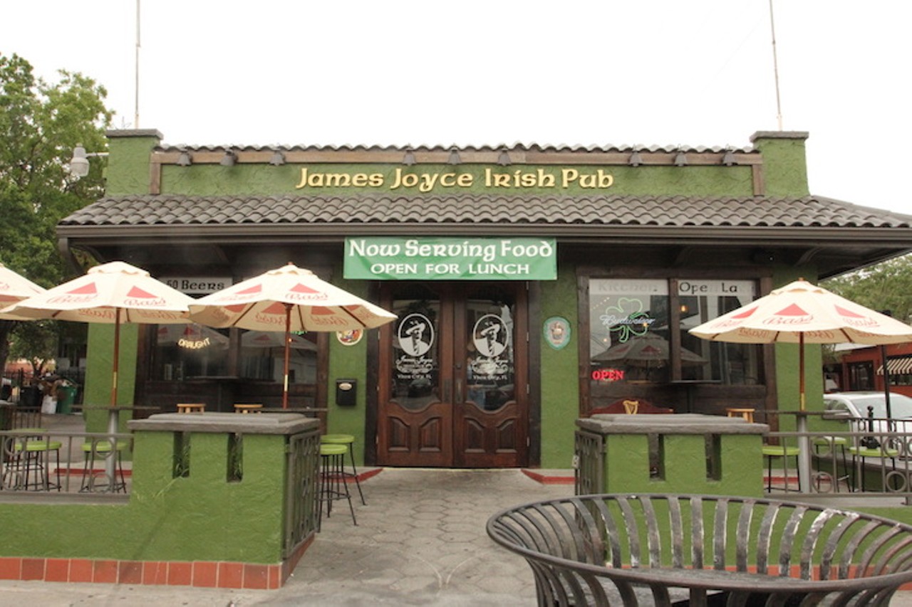 James Joyce Irish Pub & Eatery  
1724 E. 8th Ave., Tampa, 813-247-1896
Right across the street from Centennial Park, this cozy Ybor City Irish Pub With touts its Irish fare and award winning burger menu for the hungry, while premium whiskey and scotch walls and pints on tap draw the thirsty. 
Photo via href="http://www.jamesjoyceybor.com/wp-content/gallery/gallery/4596978_orig.jpg" target="_blank">Photo via jamesjoyceybor.com