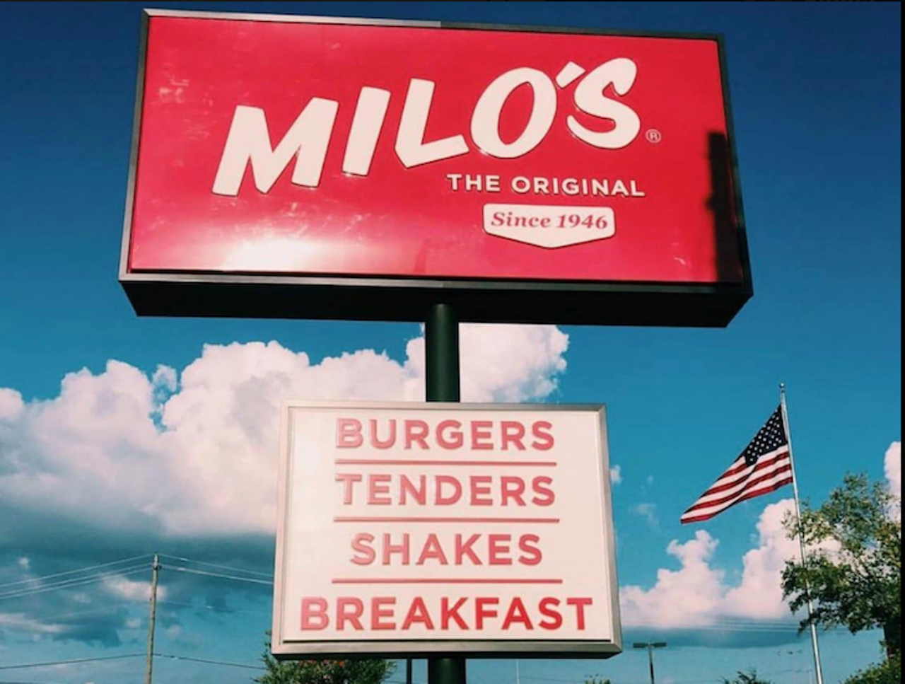 Milo&#146;s Hamburgers 
Milo&#146;s claim to fame? Its fan-favorite secret sauce, handspun milkshakes and burgers with &#147;a little something extra.&#148; Milo&#146;s started by slinging patties for the toughest-of-the-tough in Birmingham &#151; steel workers. In order to fill these macho-men&#146;s ravenous appetites and thank them for their loyal business, the growing chain started slapping extra chunks of patty onto its saucy burgers. Now with nearly 20 locations in Alabama, we&#146;re asking for &#147;a little something extra&#148; to come our way.
Photo via Milo's Original Burger Shop/Facebook