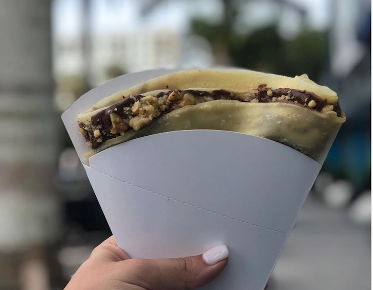 Hometown Crepes  
1113 Central Ave St. St. Pete, phone
OPEN FOR BUSINESS: The made to order sweet and savory crepe offerings will be served the same hours as Baum Ave Market, closed Monday, Tuesday and Wednesday 11 a.m.-7 p.m., Thursday-Saturday 11 a.m.-10 p.m. and 11 a.m.-7 p.m. on Sunday. One signature offering is the Nut'n But Love with a Nutella base, stuffed with crushed up nuts and drizzled with caramel.
Photo via hometown_crepes/Instagram