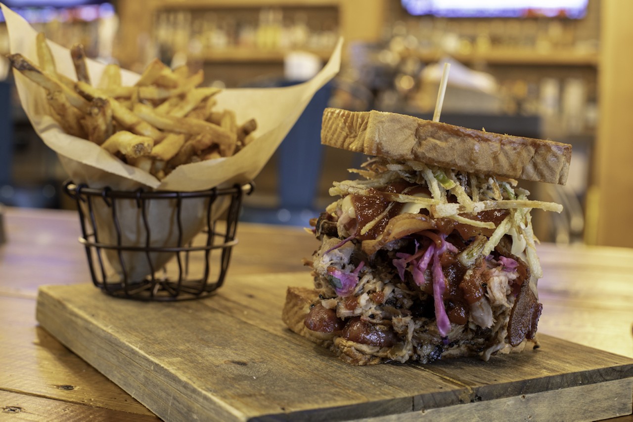 Stunt Pig, served with double-fried fries, is a sandwich of Dagwood proportions.