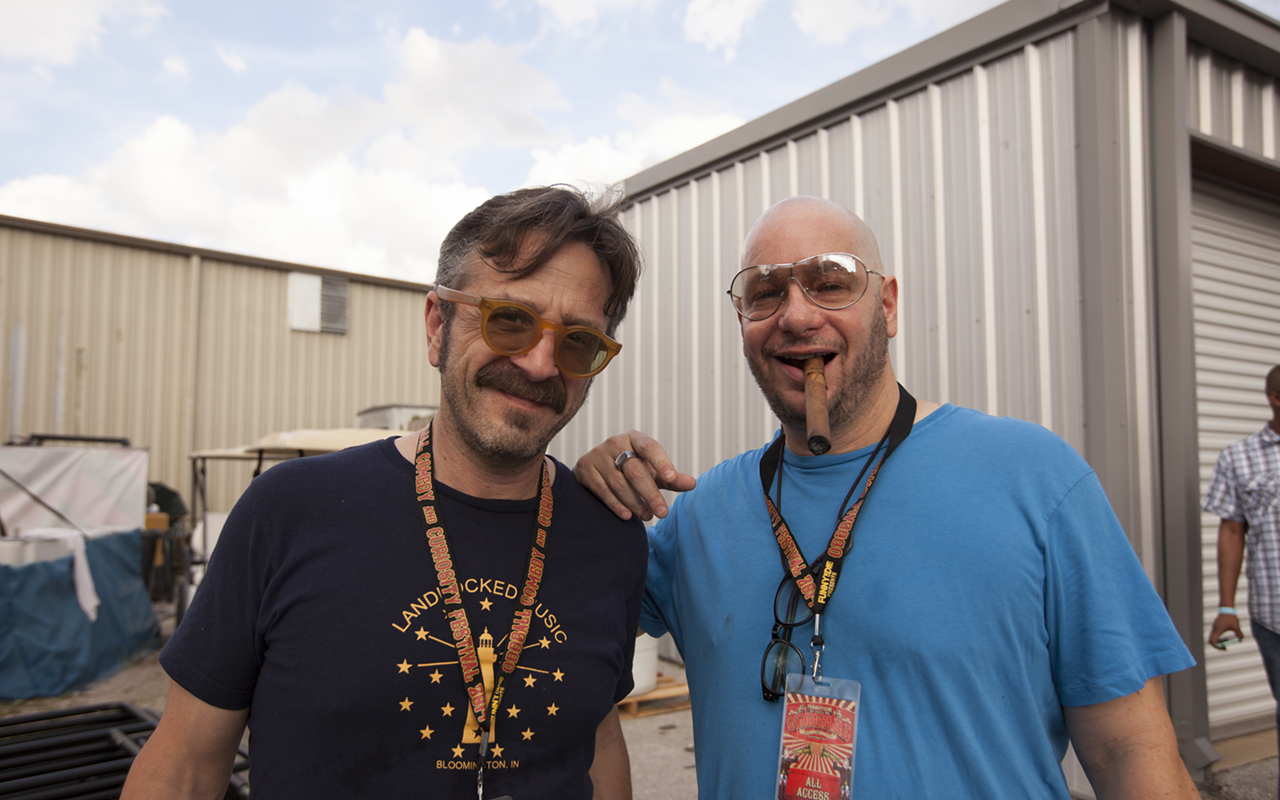 POSERS:  Marc Maron and Jeffrey Ross visited the event's second stage to lend support and pose for photos and selfies.