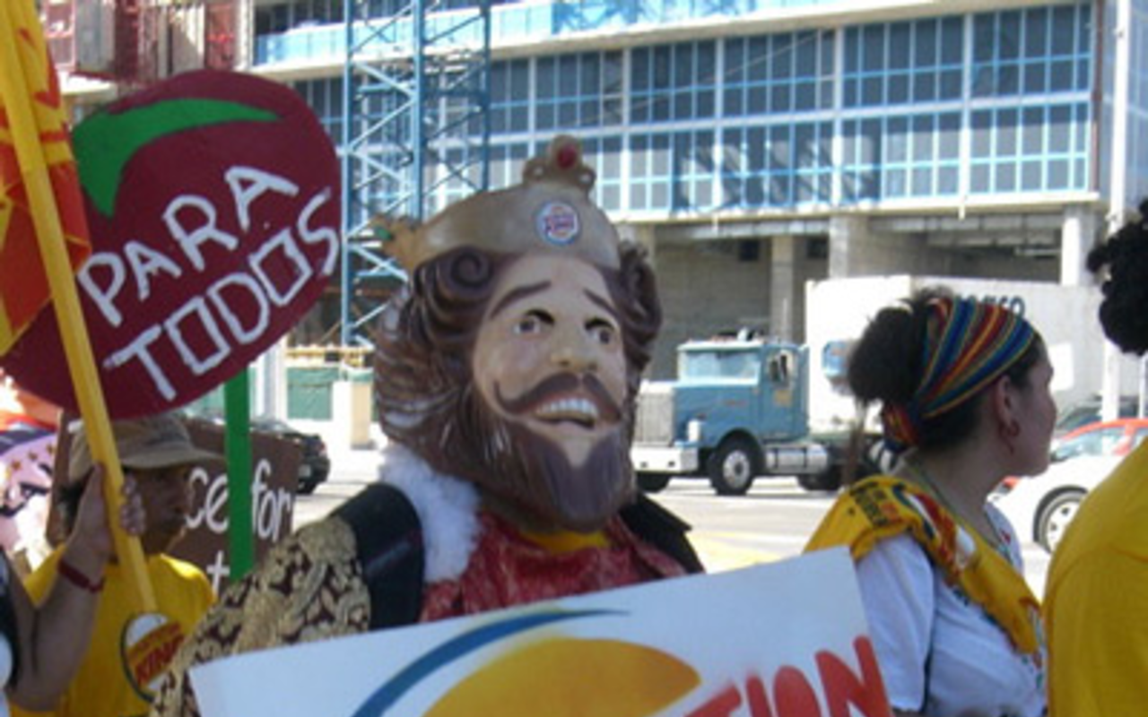 HAVE IT HIS WAY: A protester dressed as the BK mascot.