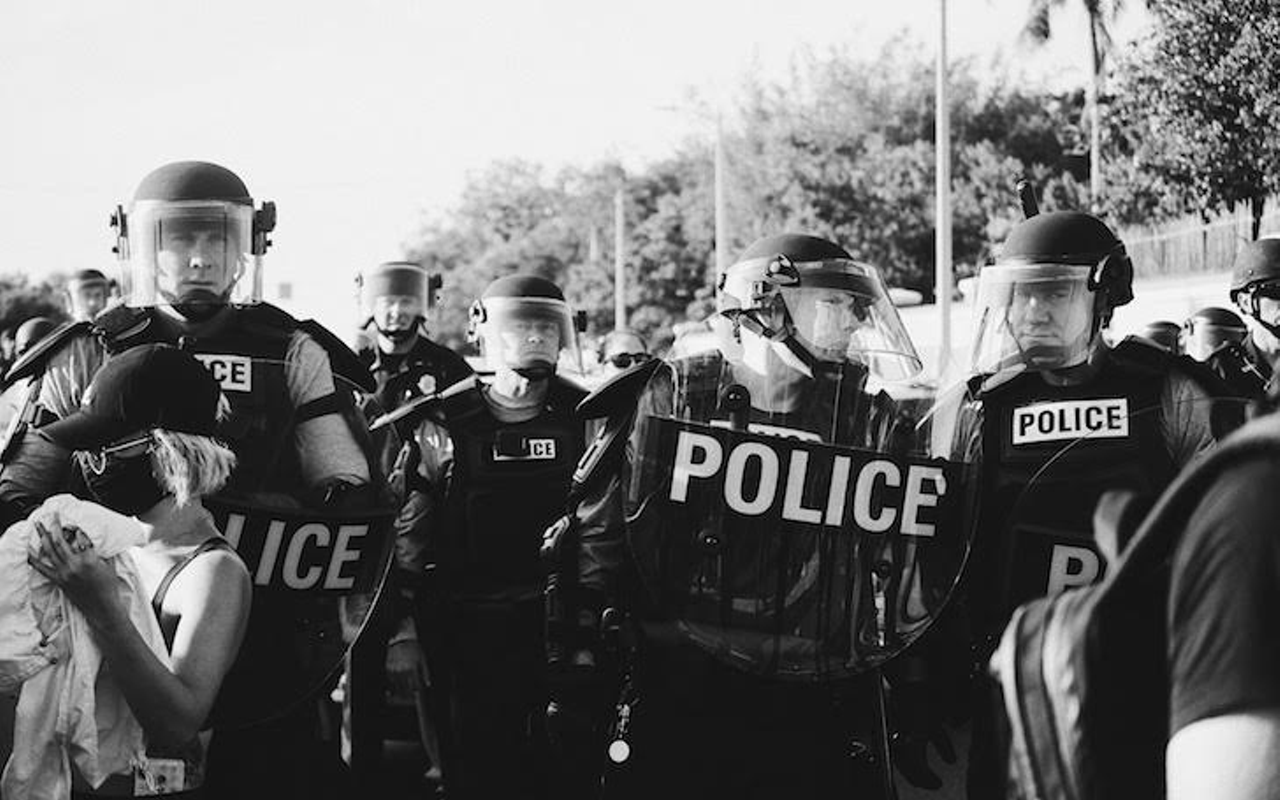 Police and protesters in Tampa, Florida on May 30, 2021.