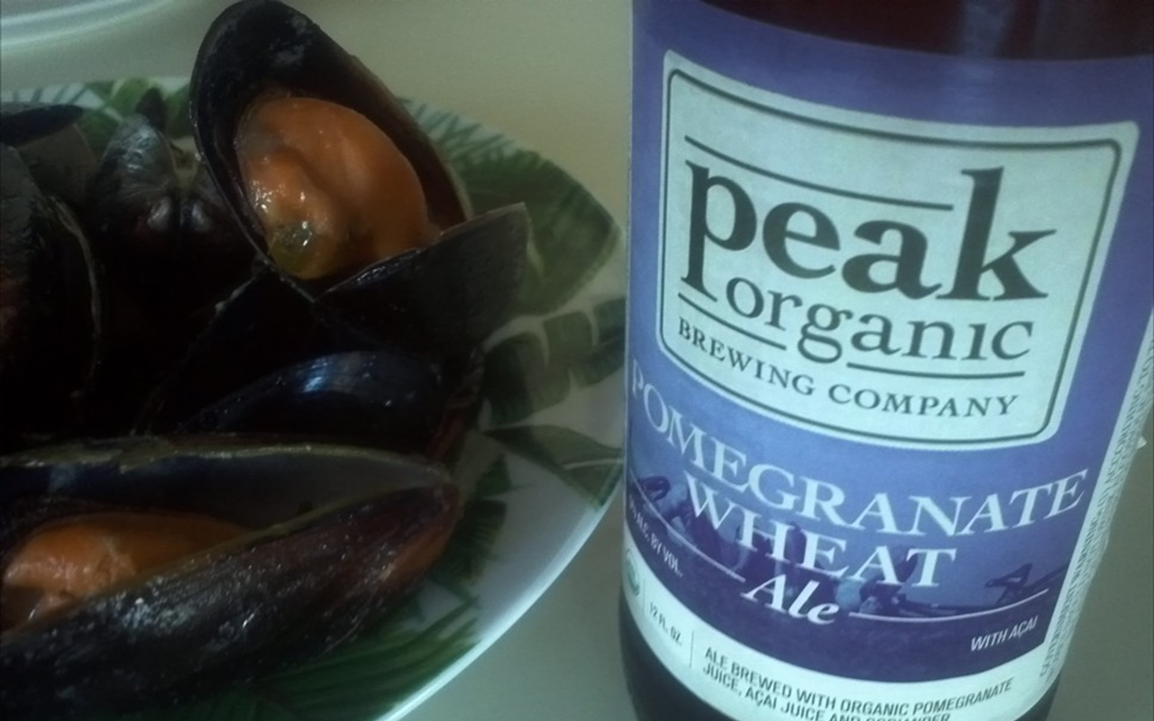Pomegranate Wheat Ale paired with Mussels