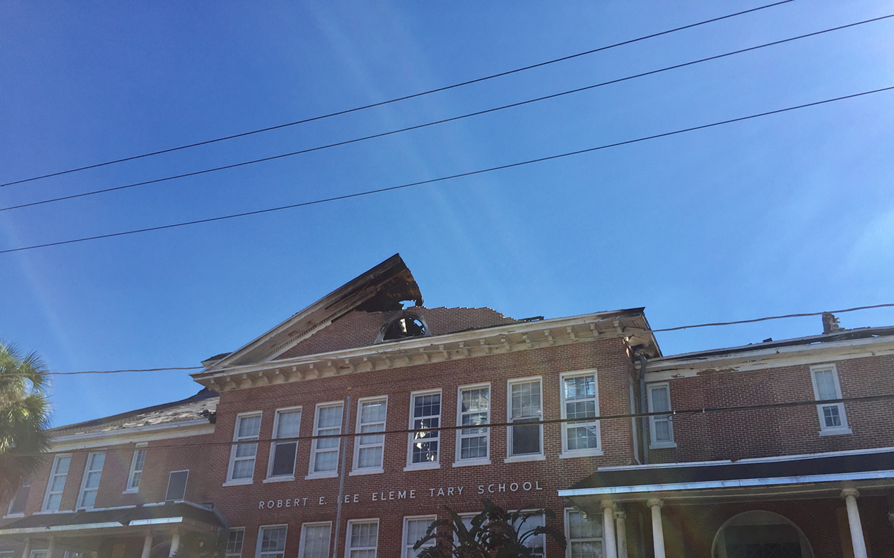 Tampa Heights' historic Lee Elementary after the post-Irma fire.