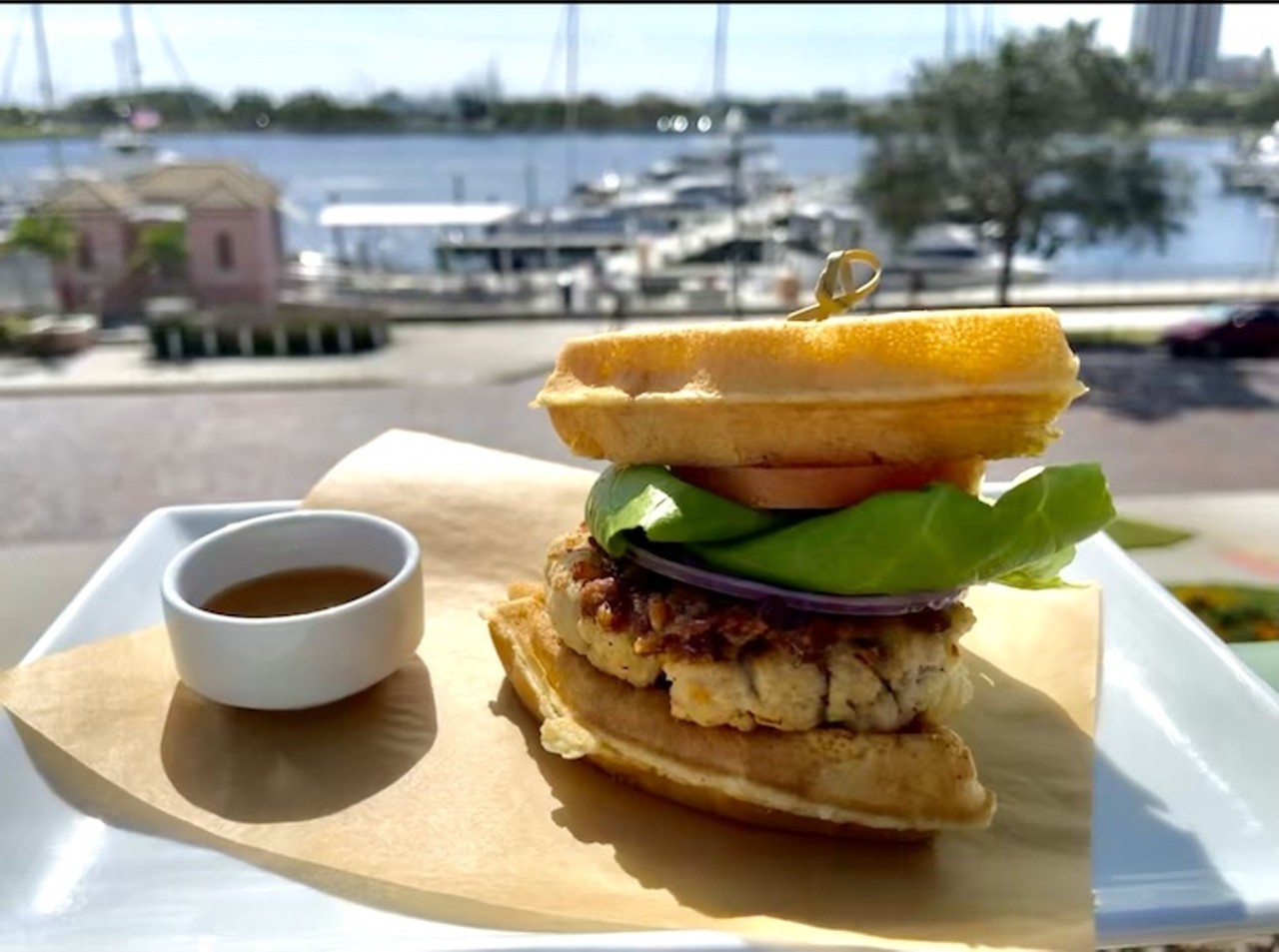 Paul's Landing
501 5th Ave. N.E., St. Petersburg
(727) 824-8007
paulslandingstpete.com
Chicken and Waffle Burger - $10
Served with candied bacon jam, bibb lettuce, tomato and red onion and maple-bourbon glaze (Add a side of fries or sweet potato tots for only $5!)
Ask about adding a Funky Buddha beer!
Ask about adding a Tito&#146;s Handmade Vodka cocktail!
Takeout (call-in), Dine-in