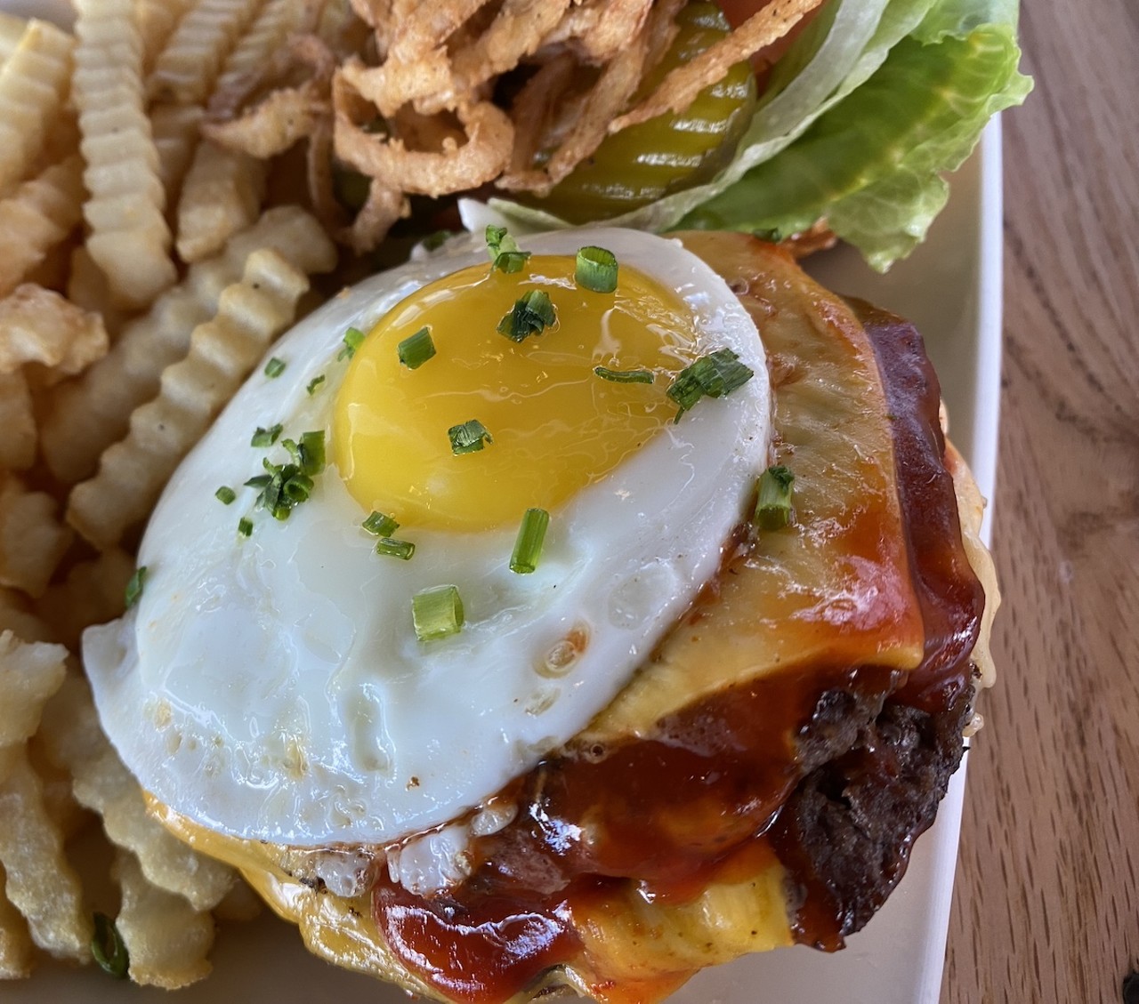 
Splitsville
615 Channelside Dr. Suite 120, Tampa
K-Town Burger: Two 4 oz. patties dressed with American cheese, crispy bacon, fried onions and our own "Awesome Sauce." Plus kimchi mayo and a fried egg on a sweet Hawaiian roll. ($TBD)
Photo courtesy of Splitsville