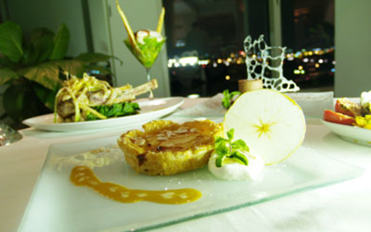 FEAST FOR THE EYES: The food, like this apple frangipan custard tart, is almost as good as the setting.