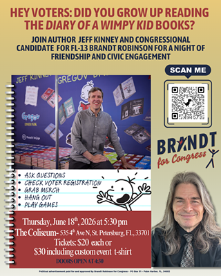 An Evening with Diary of a Wimpy Kid Author Jeff Kinney and Congressional FL-13 Candidate Brandt Robinson