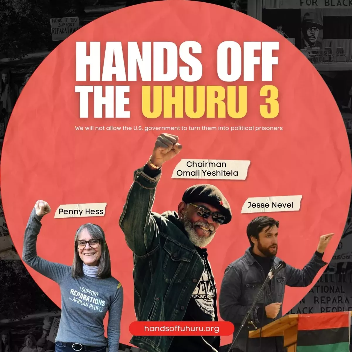 Chairman Omali Yeshitela,  Penny Hess, Jesse Nevel