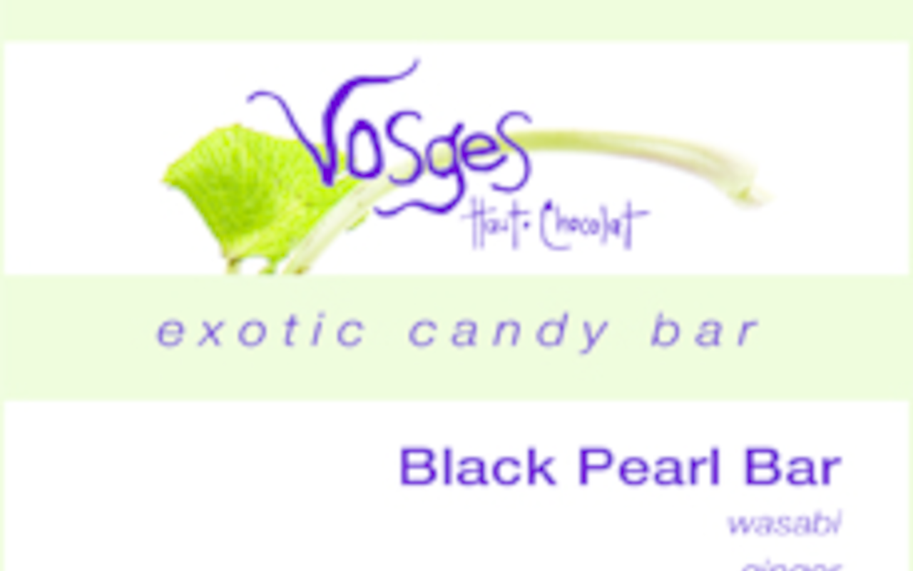 HOT CHOCOLATE: Vosges’ Black Pearl bar delivers a shot of ginger, wasabi and sesame seeds inside deeply dark chocolate.
