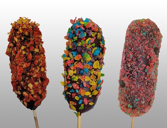POP ROCK PICKLE
Kosher pickle wrapped in a Fruit Roll-up dipped in chocolate rolled in your choice of Pop Rocks, Fruity Pebbles, or Flaming Hot Cheetos.
Location: Shockley's Food Service