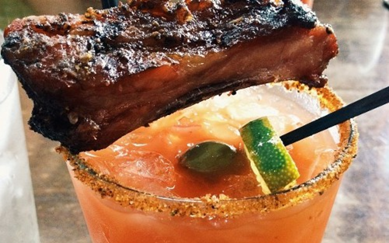 SO MEATY: The Bloody Ella, a rib-garnished take on the Bloody Mary.
