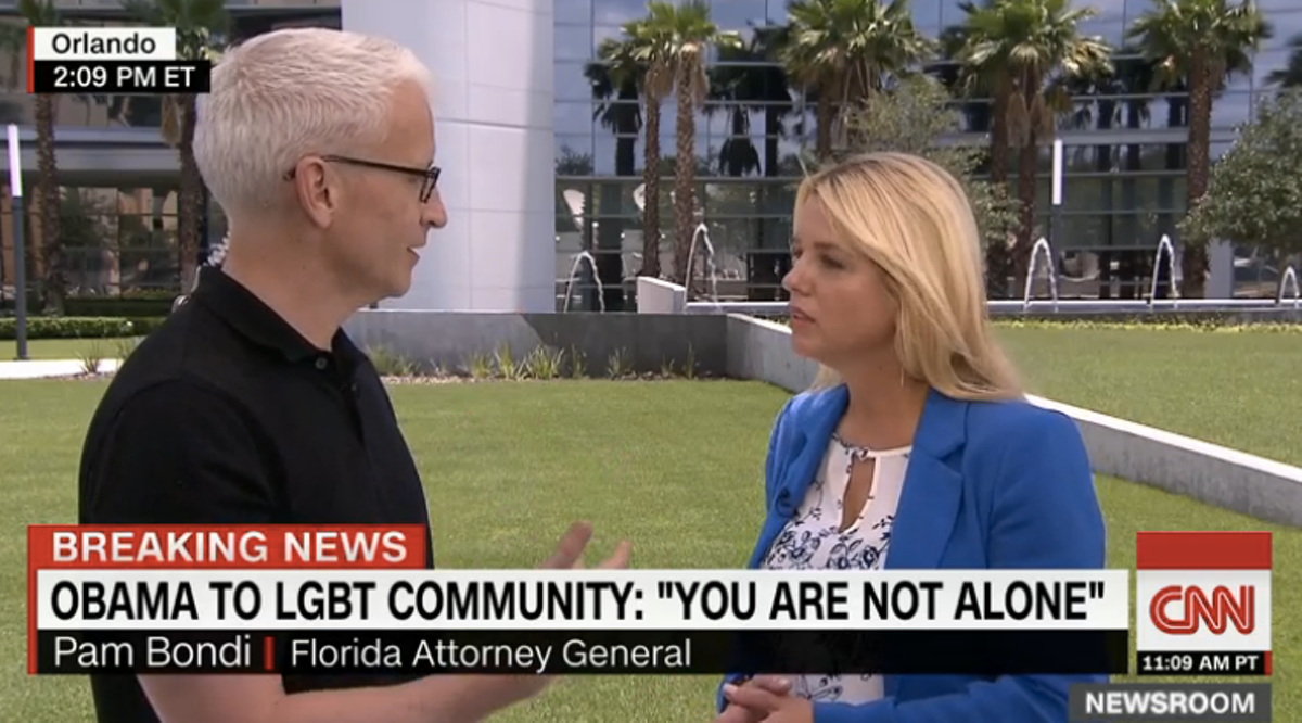 Anderson Cooper tells Pam Bondi the gay community considers her a "hypocrite."