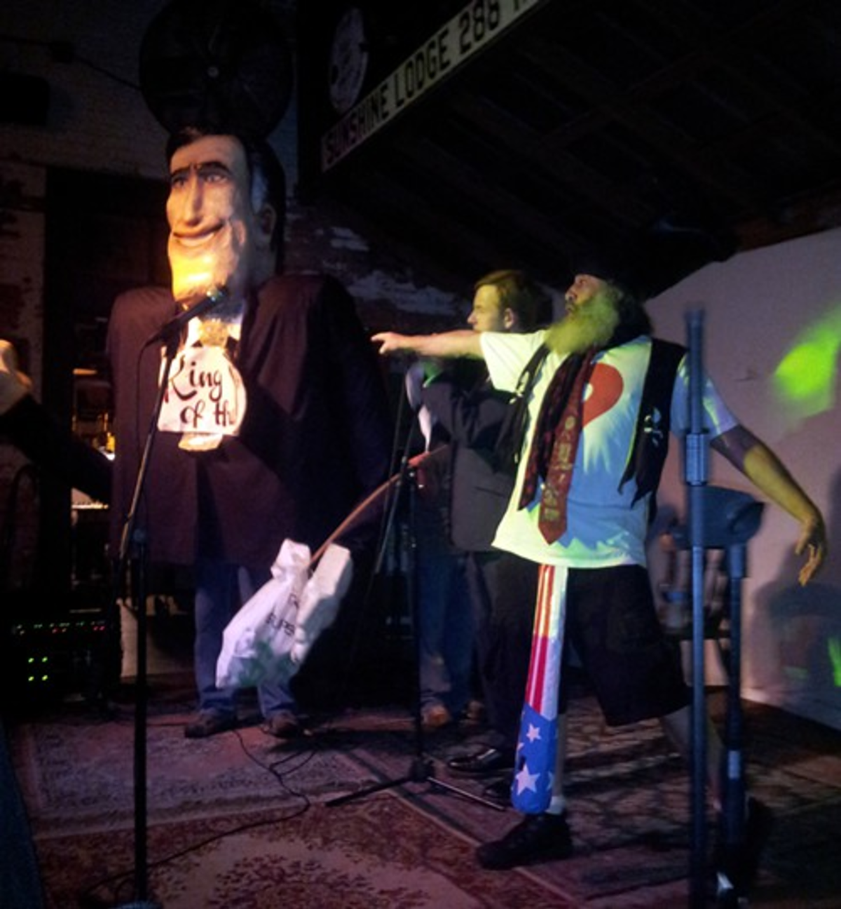 During the RNC 2012, Vermin Supreme challenges "Ritt Momney" at the Festival of Resistance at New World Brewery.