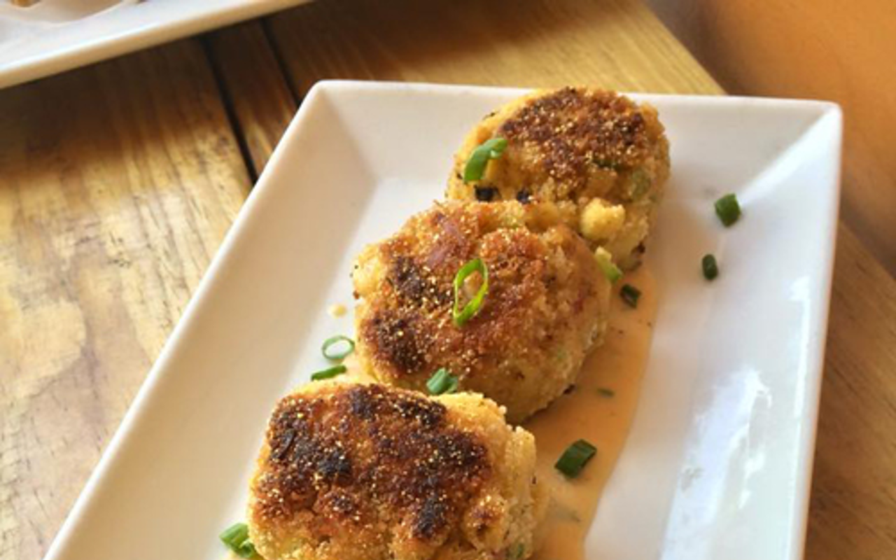 Cask's mac and cheese crab cakes.