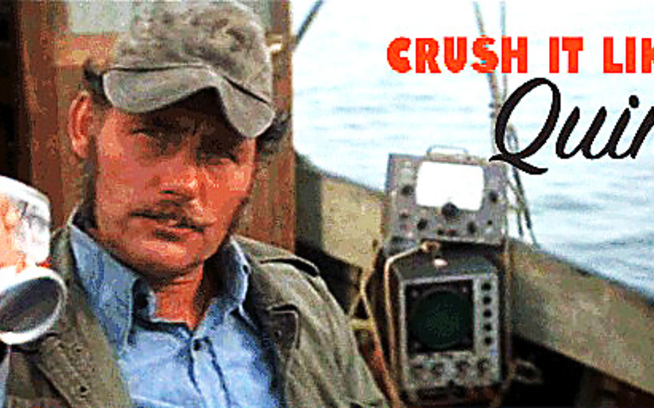 CRUSH ON QUINT: Quint sips on Narragansett lager in 1975’s Jaws, forever ingraining the beer in American pop culture.