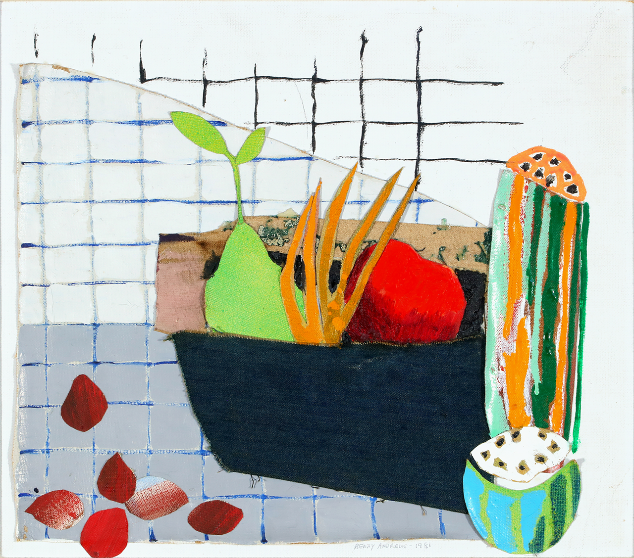 'Basket Life,' 1981, Oil and collage on canvas.