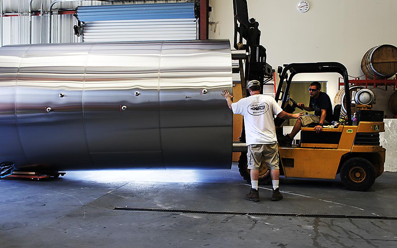 Big Boy brewing: Six new 120-barrel tanks were installed Tuesday at the Tampa brewery.