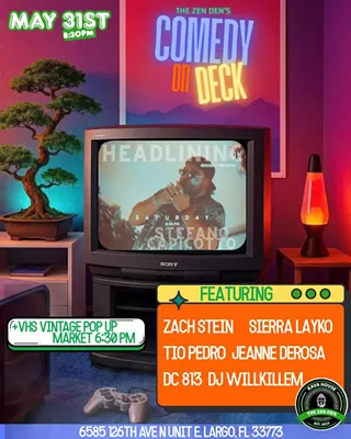 Come one come all! Experience Comedy on Deck, the biggest stand up comedy show in the kava bar scene. This is a 420 friendly event with a wide variety of alcohol alternatives. 21+ FREE show. We keep these shows free with your support so don&rsquo;t forget to go in and check out all The Zen Den has to offer.
