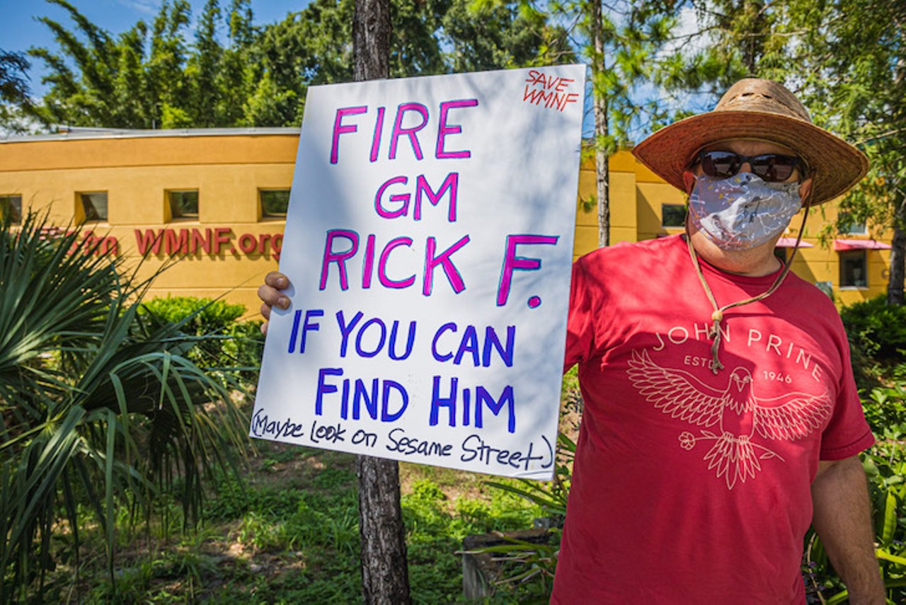 Demonstrators gathered outside WMNF Tampa to protest Lorei firing and recent programming changes