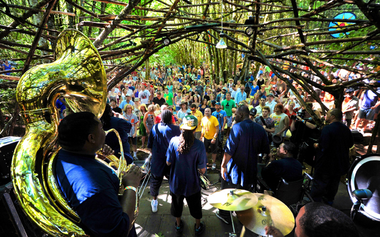 WOOD YOU? Pickathon’s Wood Stage is sheltered by a canopy of boughs and branches.