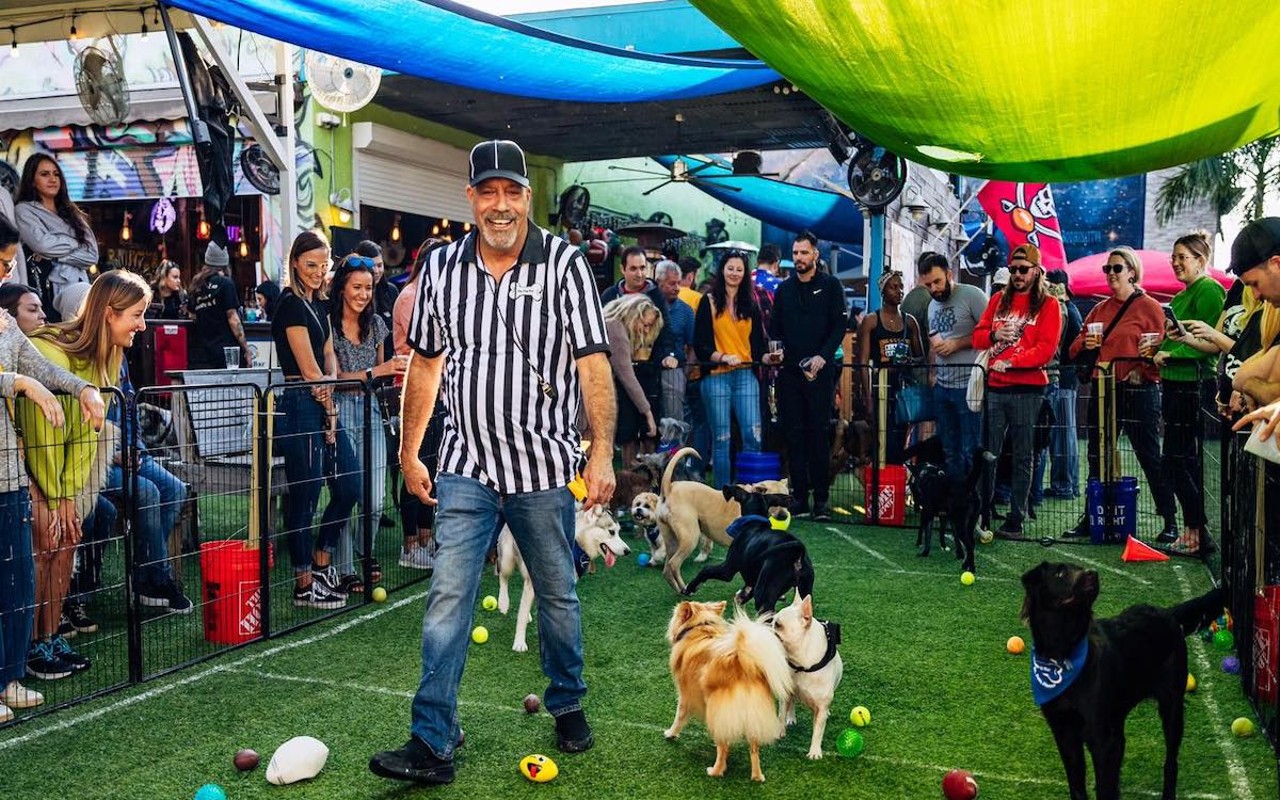 sorry anti-vaxxers, but your dog must be up to date on all its shots if it wants in on the Dog Bar Woofball Puppy Ball in St. Petersburg, Florida on Feb. 12, 2023.