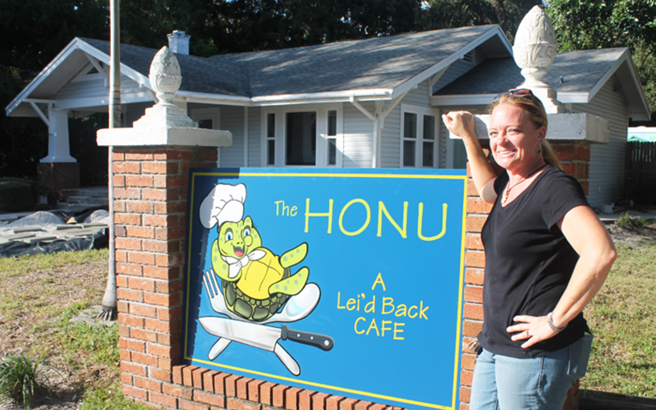 Chef-owner Kimberly Platt in front of her new Dunedin restaurant, The Honu.