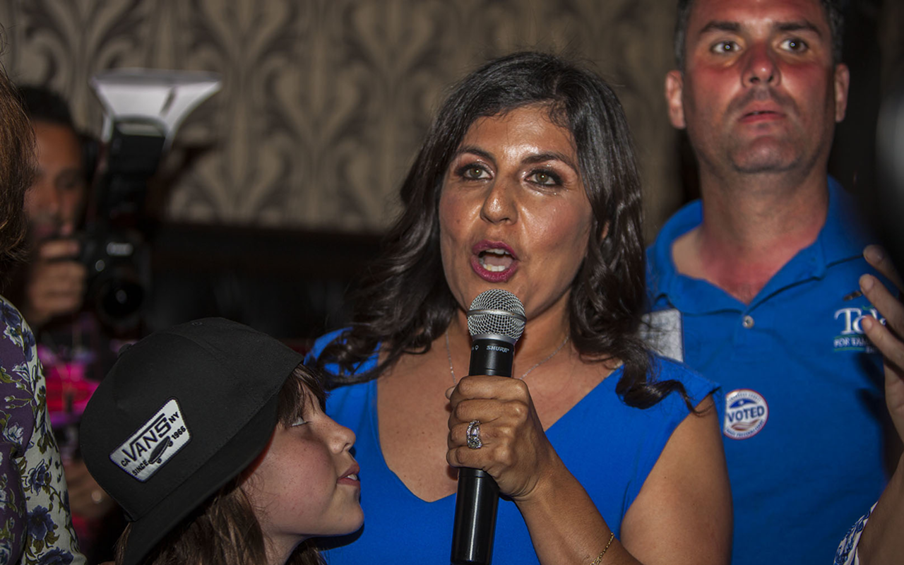 Jacki Toledo addresses supporters on primary night, March 3.