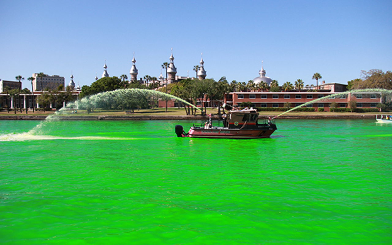 EMERALD COASTIN':  A fire rescue truck on the Hillsborough River, dyed for the River O'Green Fest.