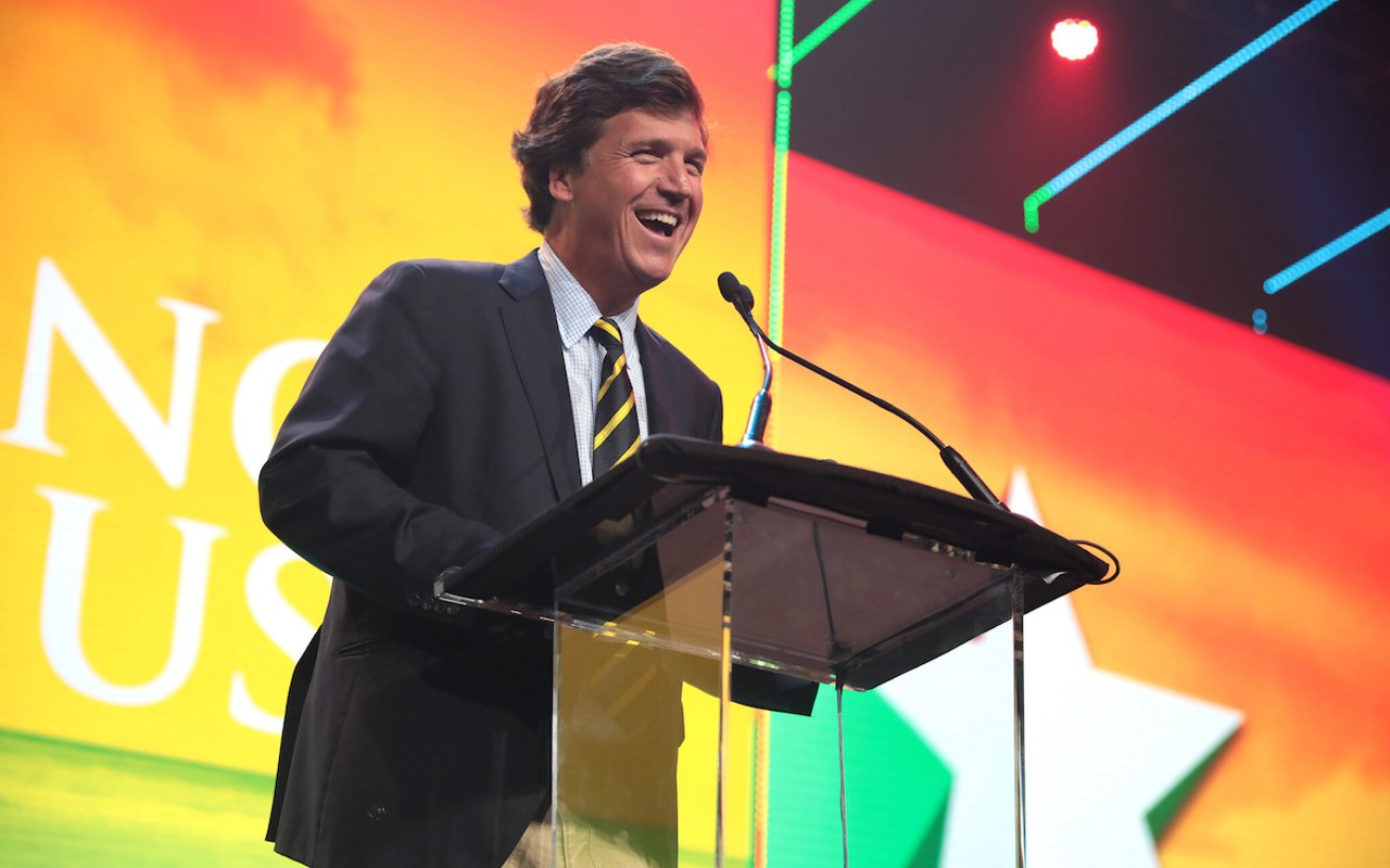 Tucker Carlson speaking with attendees at the 2020 Student Action Summit hosted by Turning Point USA at the Palm Beach County Convention Center in West Palm Beach, Florida.
