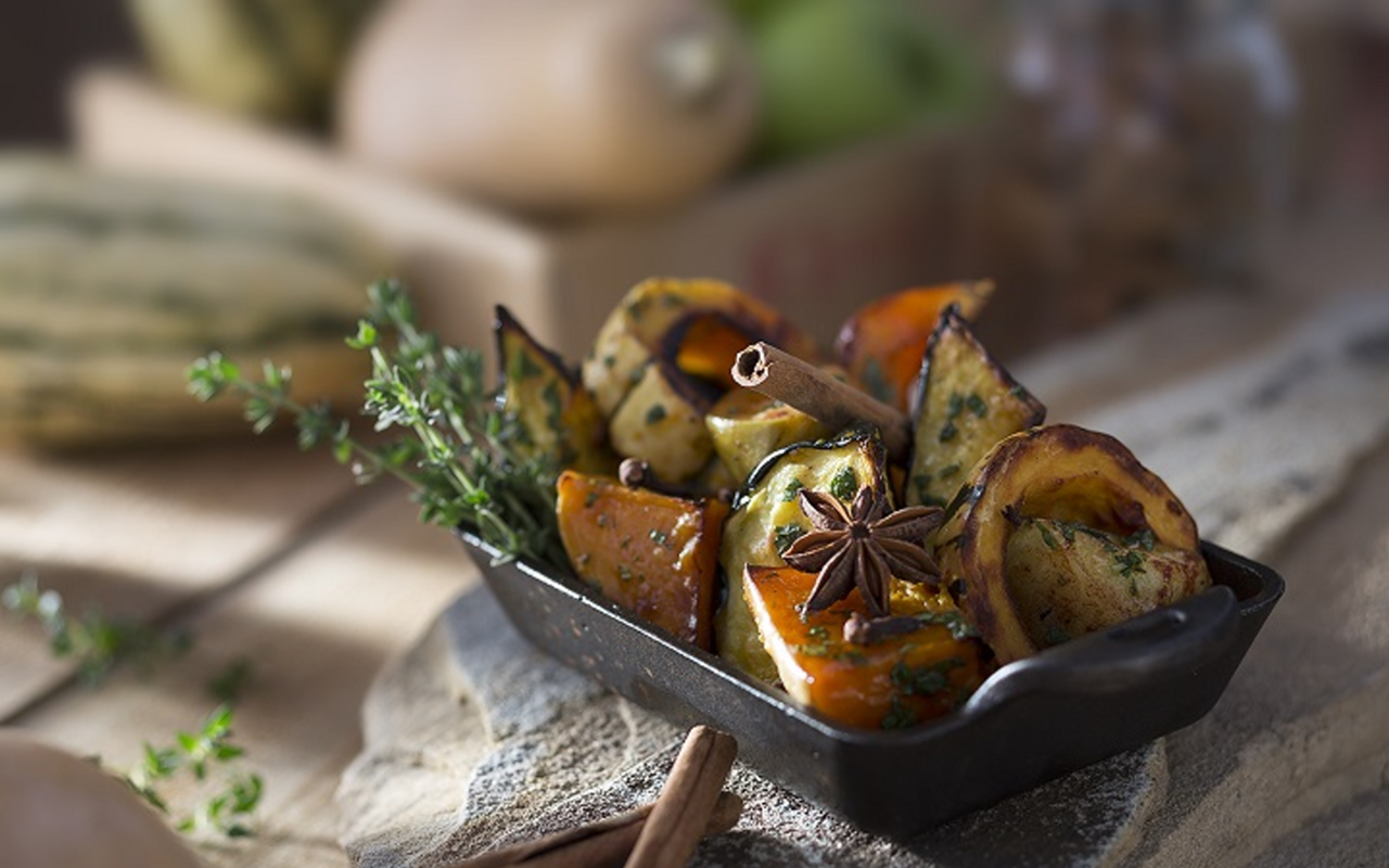 The high-end chain's Roasted Harvest Squashes dish is spiced with a maple-mint glaze.