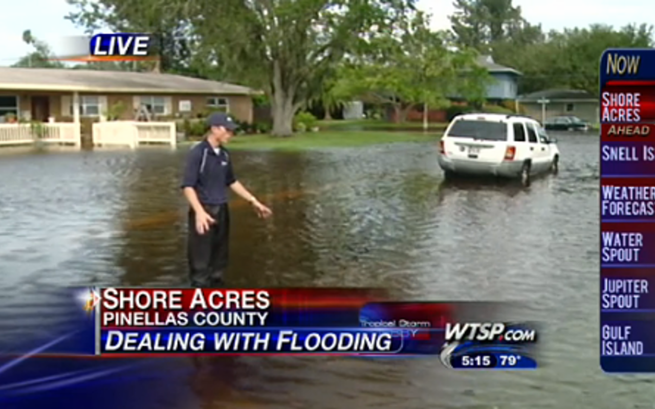 A 10News shot on flooding in the Shore Acres section of St. Petersburg following Tropical Storm Debby in June, 20120.
