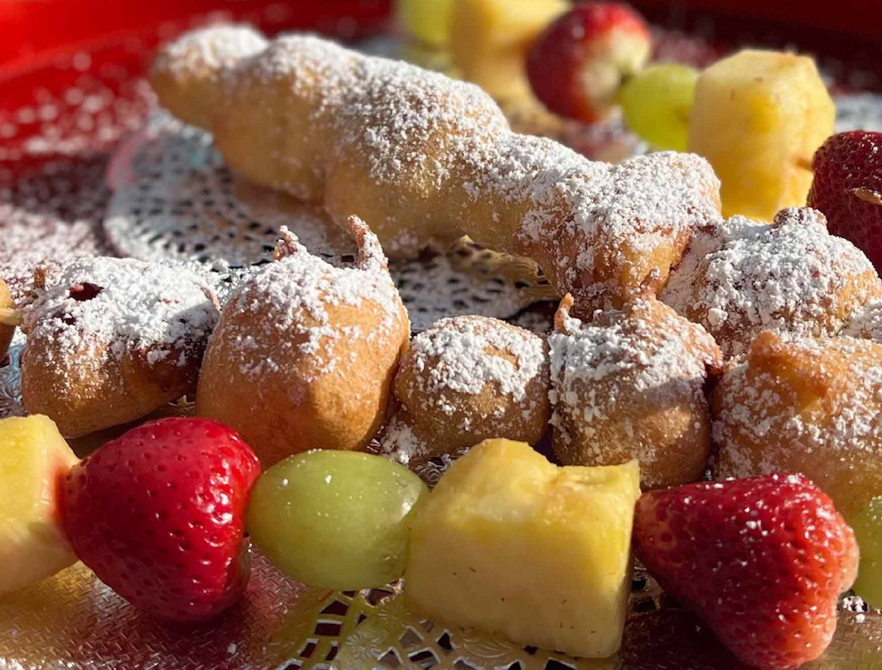 Deep-Fried Fruit Kabobs            
"Dipped in their secret batter and sprinkled with powdered sugar."                       
Where to find it: Cinnamon City