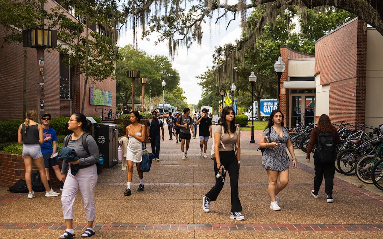 Students walk through Turlington Plaza in-between classes at the University of Florida in Gainesville, Thursday, Sept. 8, 2023.