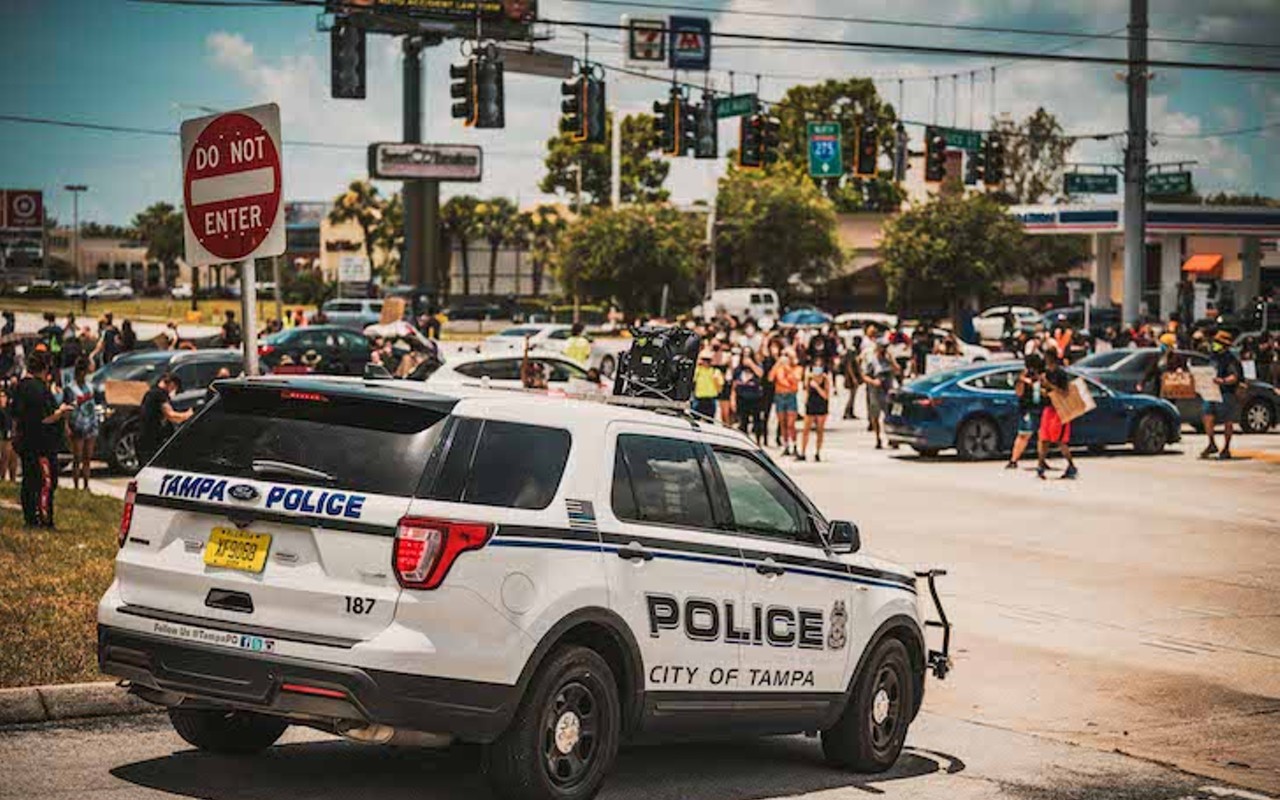 Tampa Police engage with protestors on July 4, 2020.
