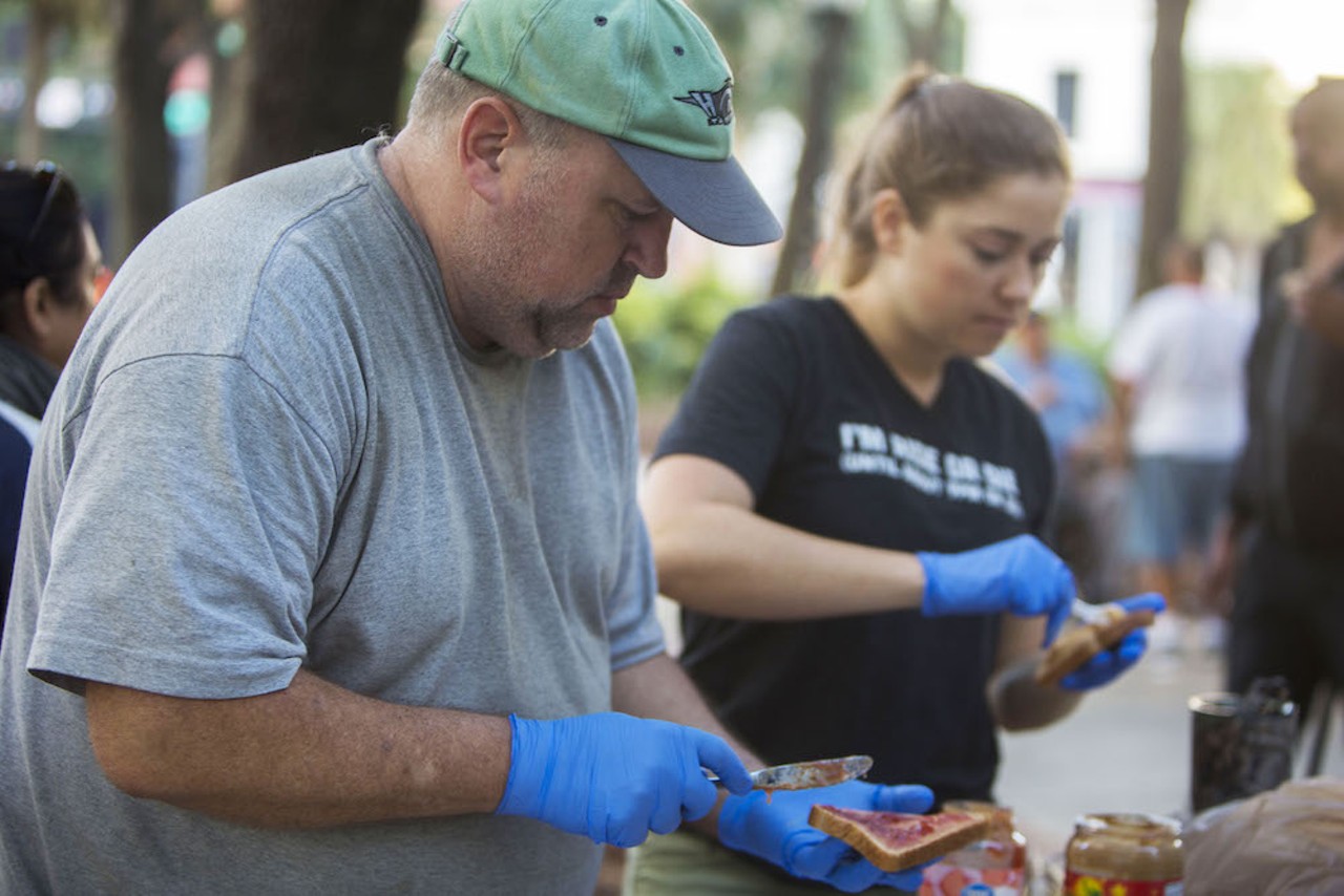 Food Not Bombs feeds the homeless in downtown Tampa.