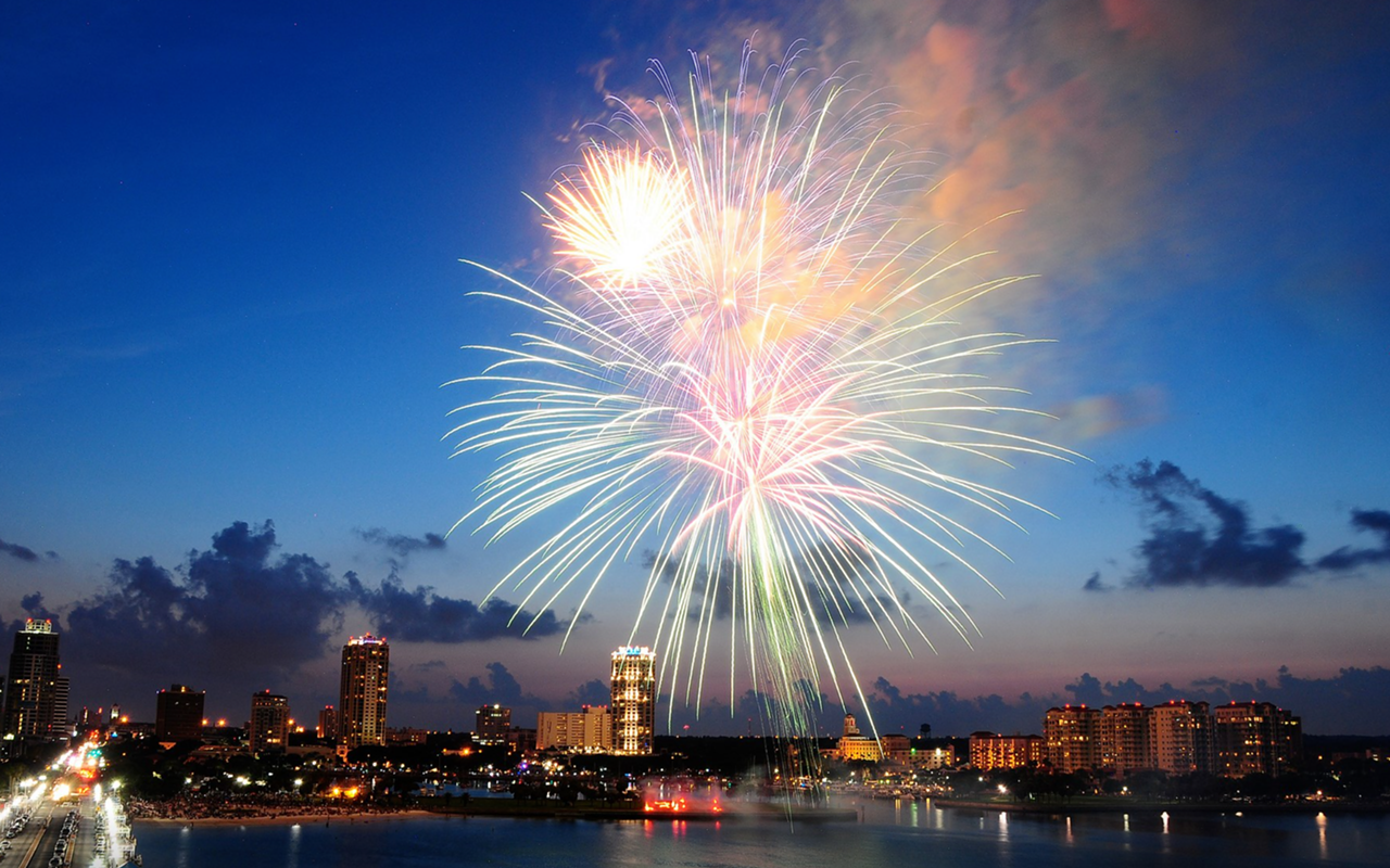 Fireworks over the St. Petersburg, Florida waterfront.
