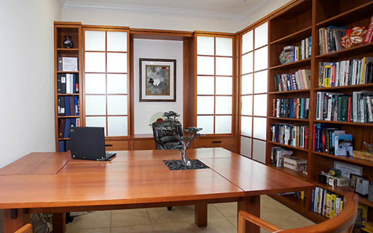 Gonzalez's office with Chill Cott's cabinetry and desk