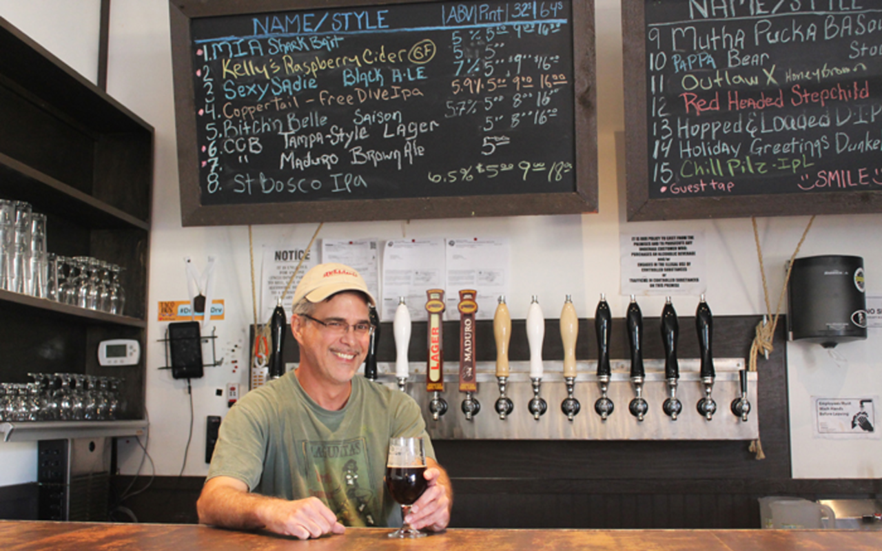 Tampa Beer Works head brewer Bob Hunt behind the brewery's intimate bar.