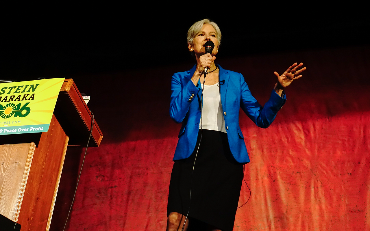Green Party presidential candidate Jill Stein speaks at the packed Cuban Club in Ybor City Wednesday.