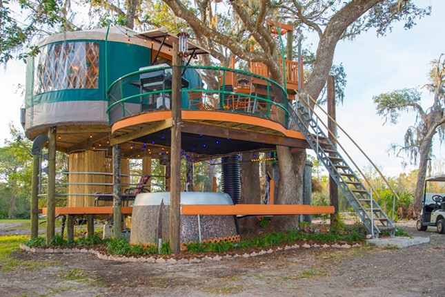Sleep in a Florida treehouse in Geneva
    2 guests, 1 bed, 1 bath
    Estimated price per night: $150
    It&#146;s a treehouse, y&#146;all.
    A mofo TREEHOUSE
    With a tree trunk elevator
    And, yes, it has a real toilet