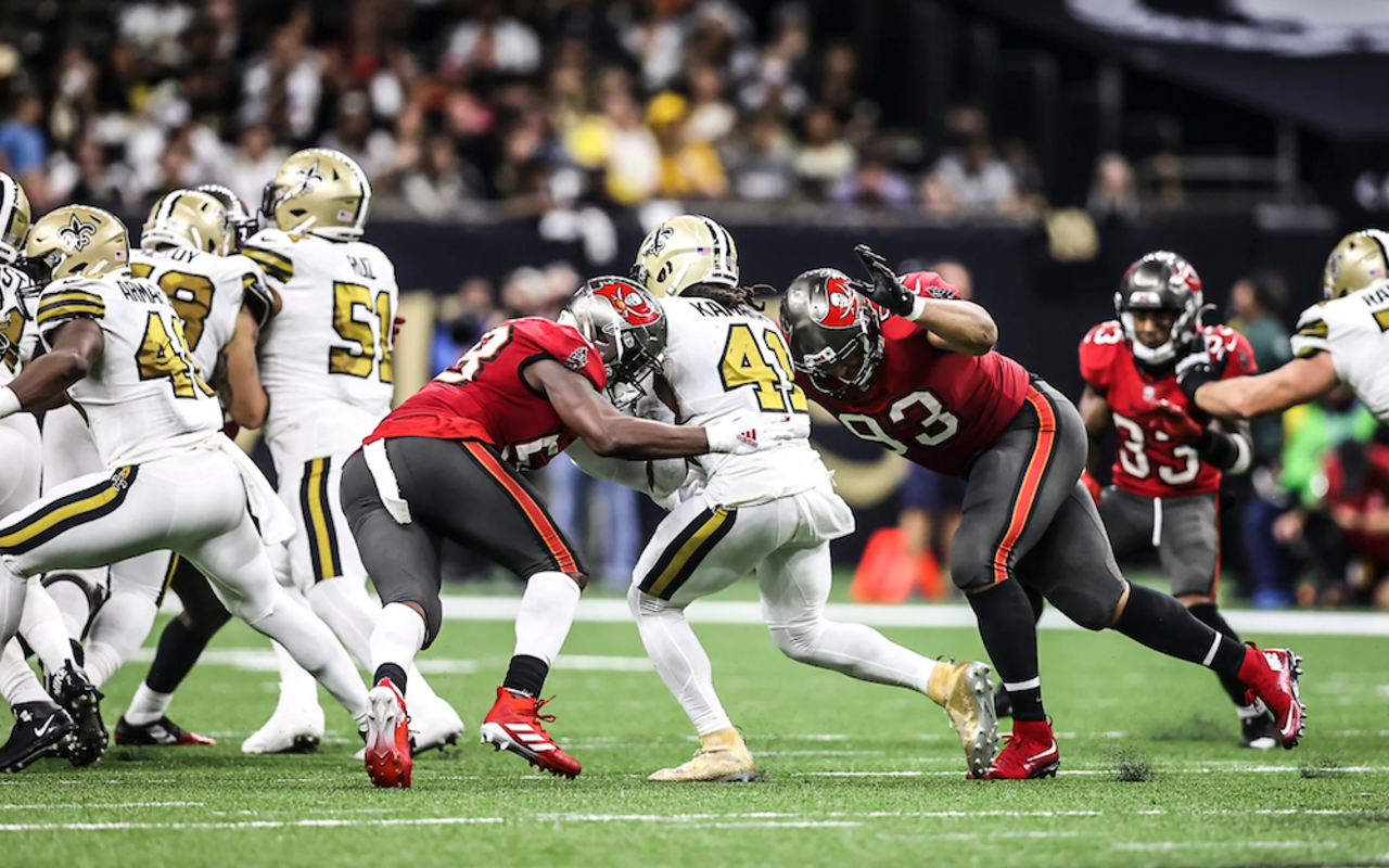 Alvin Kamara during the Bucs Week 8 matchup in New Orleans.