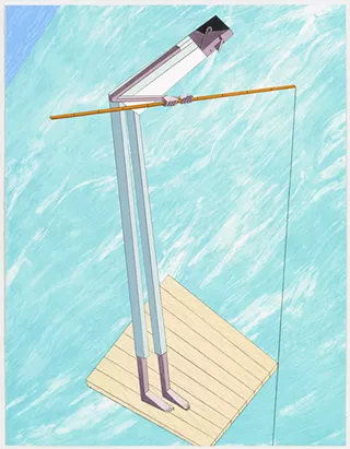 Mernet Larsen, Raft, 2018. 13-run lithograph with collage elements, 36-3/4 x 31-1/4 inches. Edition of 50.