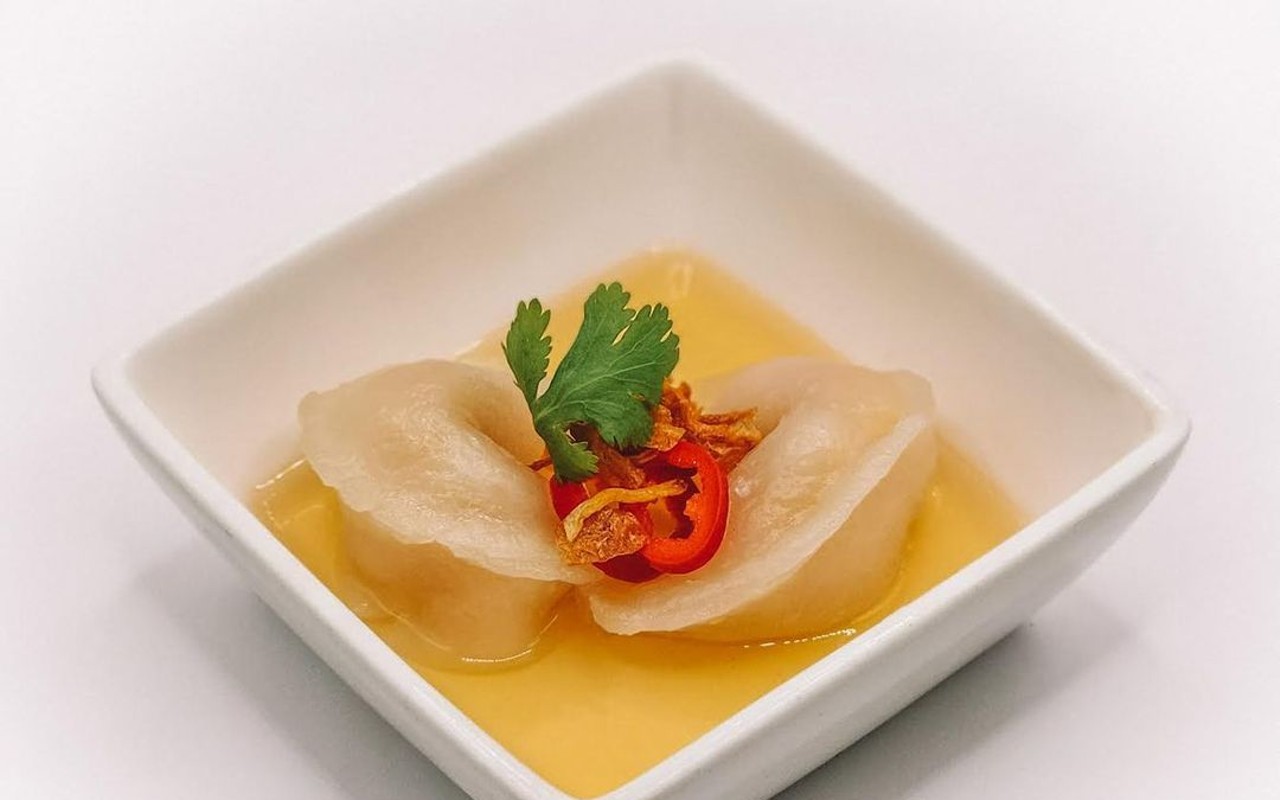 Crystal shrimp dumplings in a sweet, sour and spicy sauce.