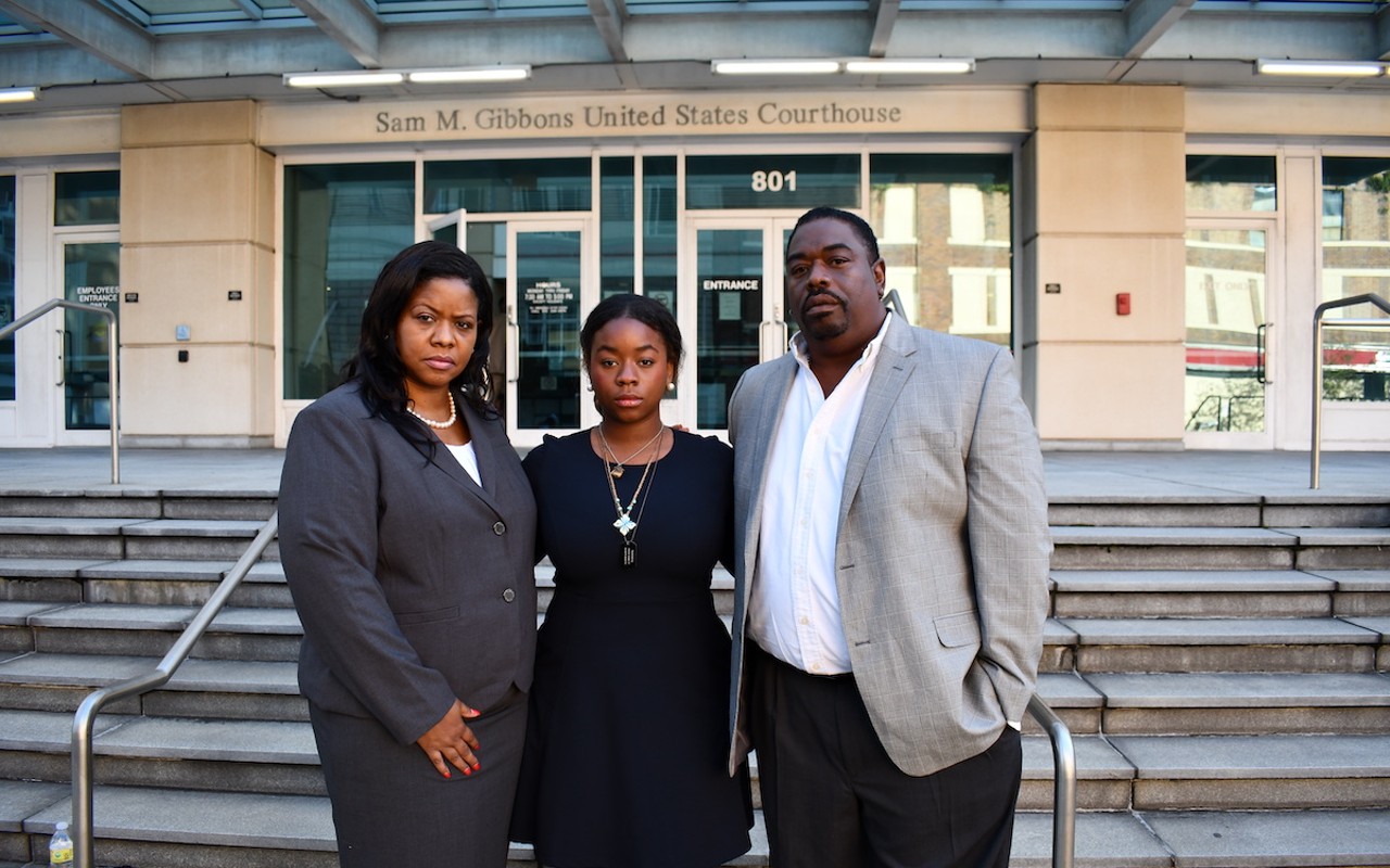 (L-R) Deanna, Deja and Andrew Joseph Jr. outside of the Sam M. Gibbons federal courthouse in Tampa, Florida on Sept. 19, 2022.